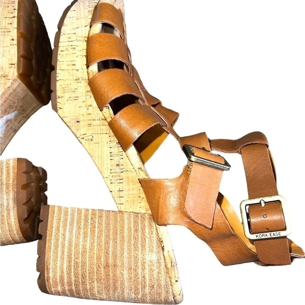 New ▶️ Kork Ease ◀️ Camille Brown  Leather Platform Shoes Sandals